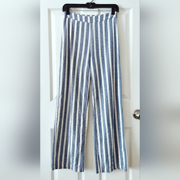 Pink Lily Linen Blend Striped Trousers - Picture 1 of 4
